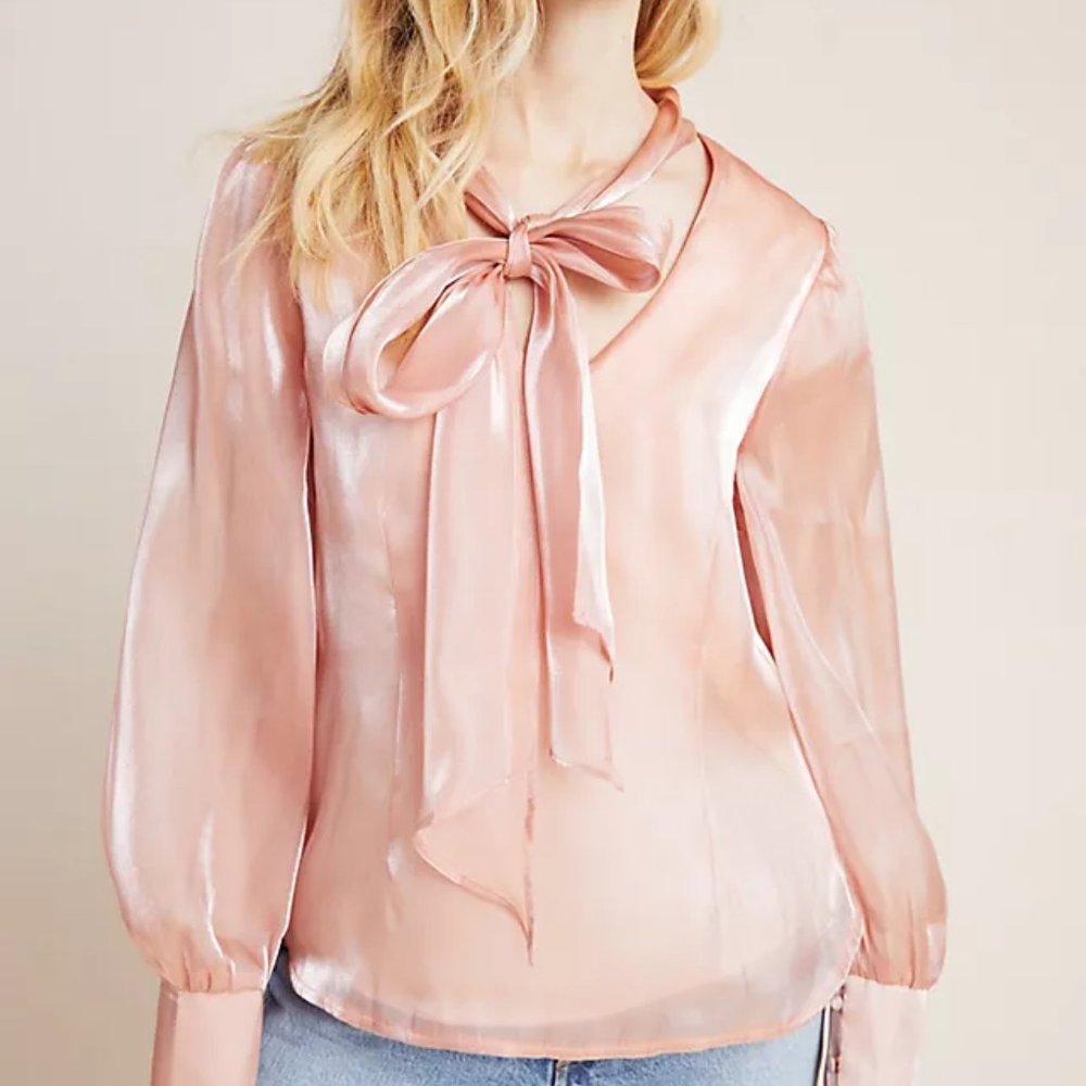 Eva Franco Rosetta Shimmer Tie-Neck Blouse
